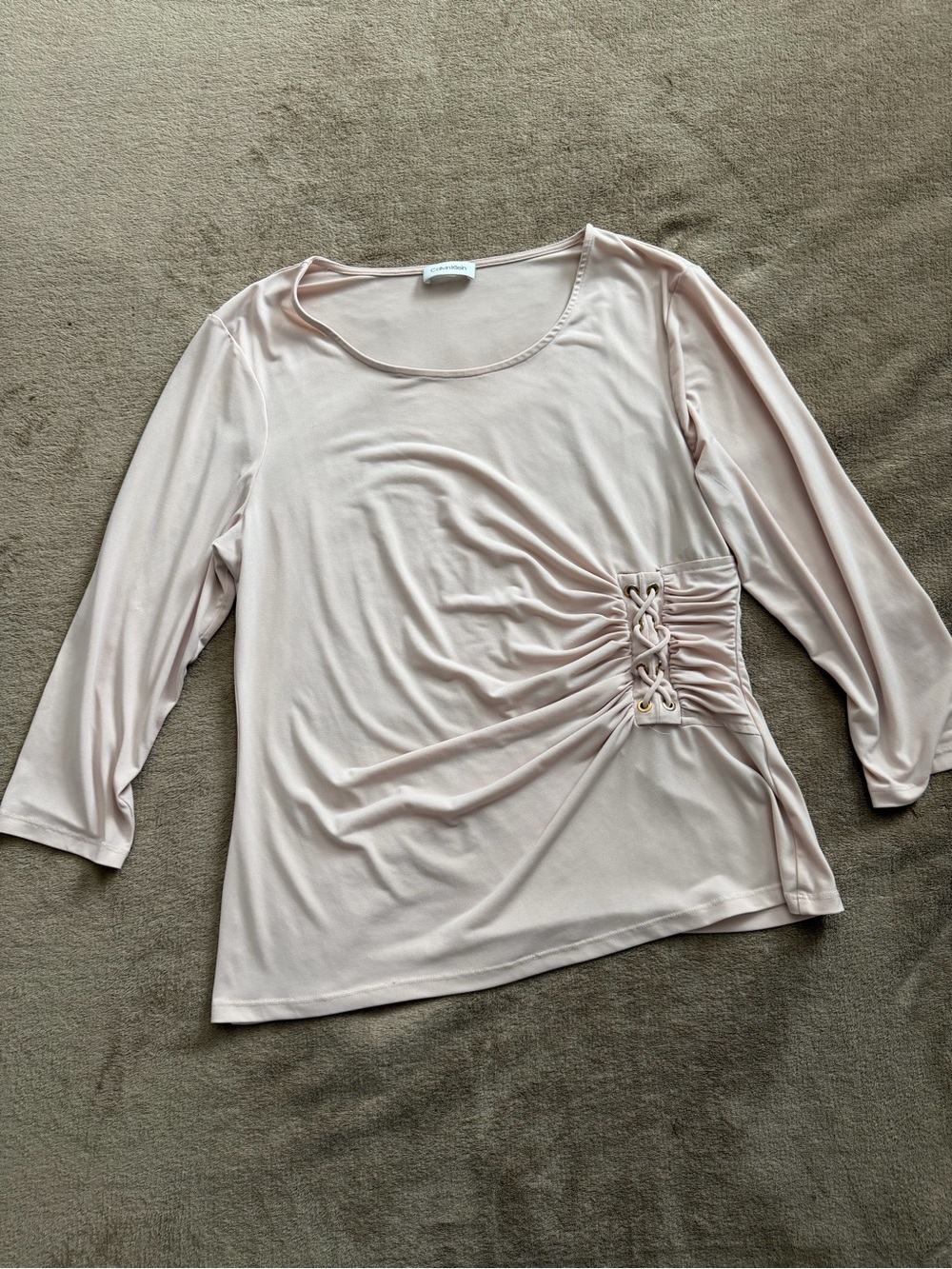 Light Blush Long-Sleeve Scoop Neck Top with Side Lace Detail